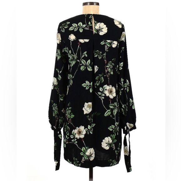 H&M Floral Long Sleeve Shift Mini Dress Black Green And White Size 6 - Picture 3 of 5